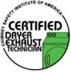 Chimney Safety Institute of America certified dryer exhaust technician logo in black circle with green drawing of dryer